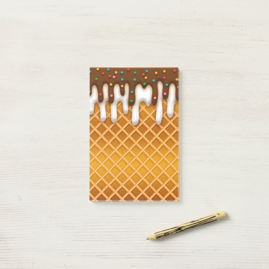 Post-it® Ice Cream Drip Gaufle Cone Chocolate And Vanilla (Sur un bureau)