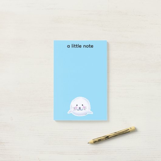 Post-it® Illustration de bébé phoque mignon et duveteux (Sur un bureau)