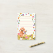 Post-it® Illustration de chien Fleurs printanières mignonne (Sur un bureau)