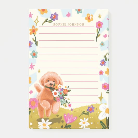 Post-it® Illustration de chien Fleurs printanières mignonne (Devant)