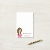 Post-it® Illustration de fille aux longs cheveux bruns mign (Sur un bureau)