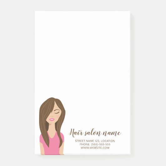 Post-it® Illustration de fille aux longs cheveux bruns mign (Devant)