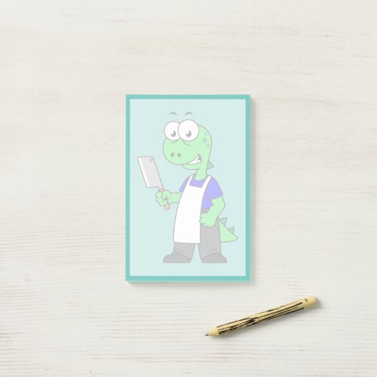 Post-it® Illustration D'Un Boucher Rex Tyrannosaurus. (Sur un bureau)