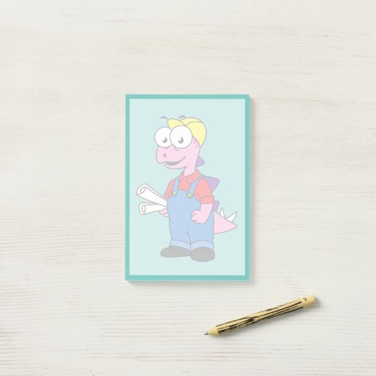 Post-it® Illustration D'Un Ouvrier De Construction De Stego (Sur un bureau)