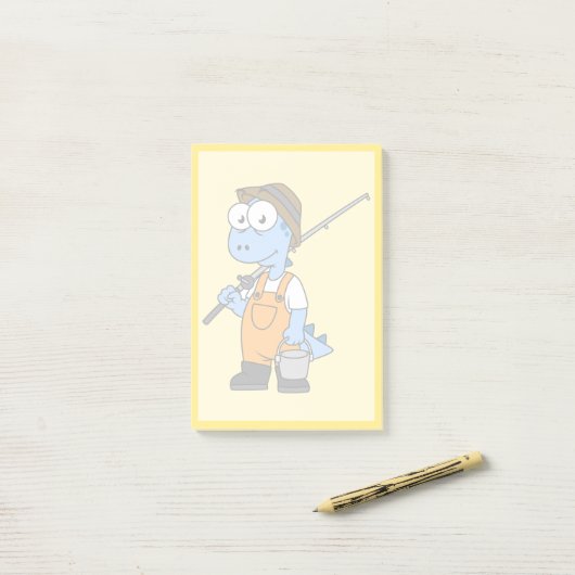 Post-it® Illustration D'Un Pêcheur D'Allosaurus. (Sur un bureau)