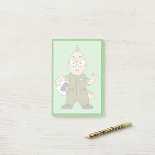 Post-it® Illustration D'Un Pilote À Jet Allosaurus. (Sur un bureau)