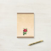 Post-it® Illustration d'une rose rouge sur fond beige (Sur un bureau)