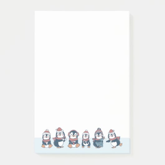 Post-it® Illustration simple Bleu Bordure de pingouins mign (Devant)