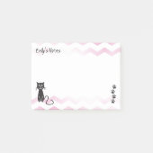 Post-it® Image de chat mignon rose Zigzags Nom Modèle (Devant)