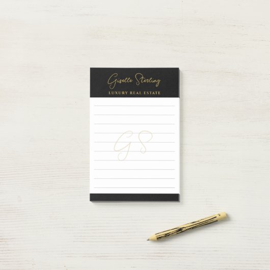 Post-it® Immobilier Black Gold Script de luxe professionnel (Sur un bureau)