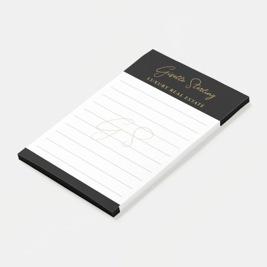 Post-it® Immobilier Black Gold Script de luxe professionnel (Incliné)