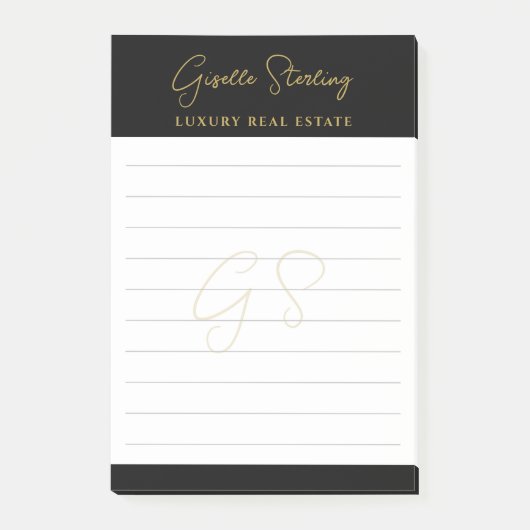 Post-it® Immobilier Black Gold Script de luxe professionnel (Devant)