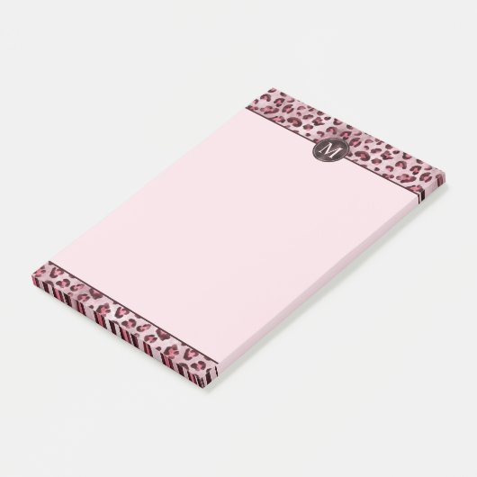 Post-it® Impression d'animal léopard rose avec monogramme e (Incliné)