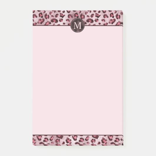 Post-it® Impression d'animal léopard rose avec monogramme e (Devant)