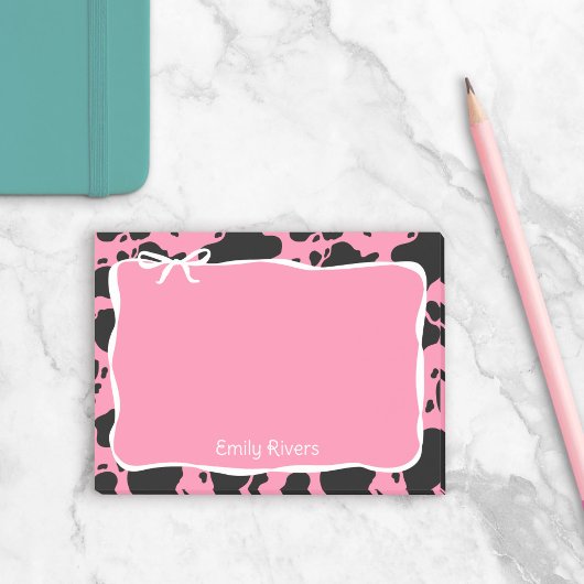 Post-it® Impression de vache rose et nœud blanc avec votre