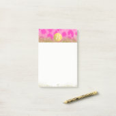 Post-it® Imprimé léopard rose paillettes dorées monogramme (Sur un bureau)