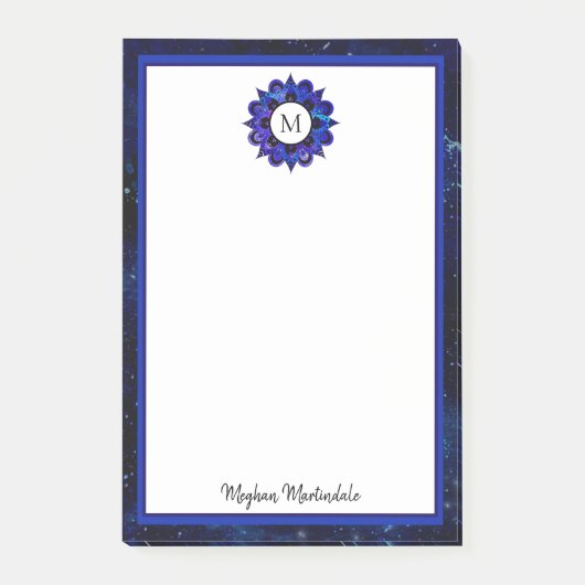 Post-it® Indigo Blue Space Galaxy Mandala Monogramme (Devant)