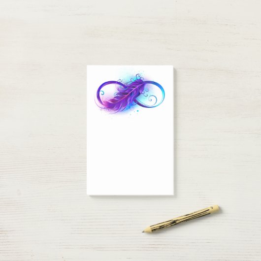 Post-it® Infinity with purple feather (Sur un bureau)