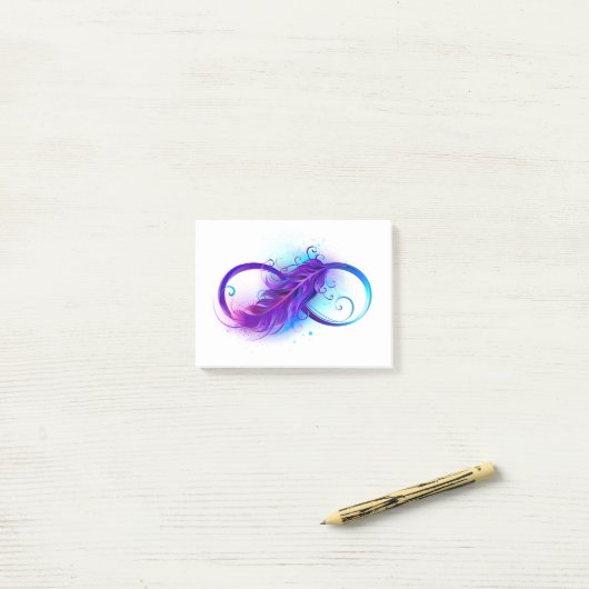 Post-it® Infinity with purple feather (Sur un bureau)