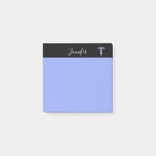 Post-it® Infirmière Pastel Blue Modern Caduceus Nom