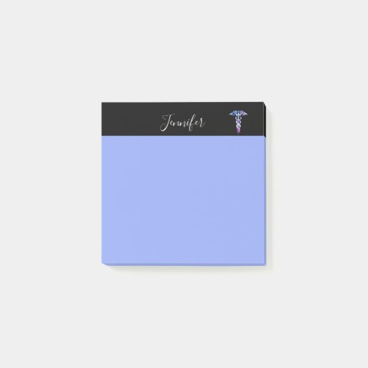 Post-it® Infirmière Pastel Blue Modern Caduceus Nom (Devant)