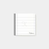 Post-it® Initiale & Nom Noir/Blanc Simple Stripes Motif (Devant)
