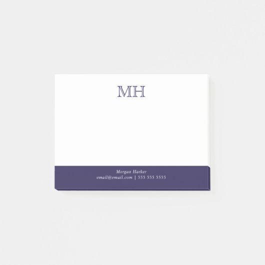 Post-it® Initiales de base propres Bleu foncé blanc (Devant)