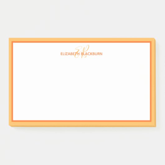 Post-it® Initiales de monogramme de nom personnalisé Orange (Devant)