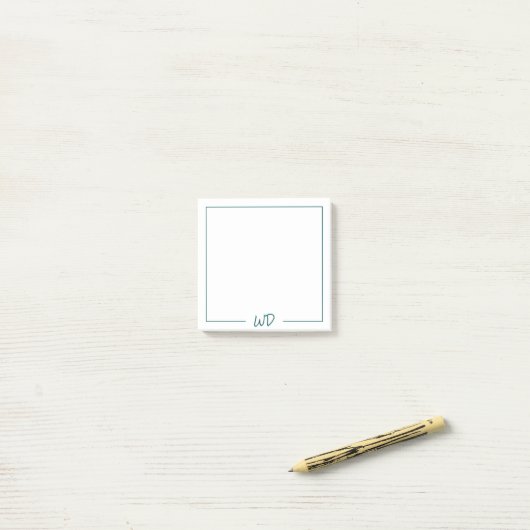 Post-it® Initiales de monogramme vert foncé Turquoise de ba (Sur un bureau)
