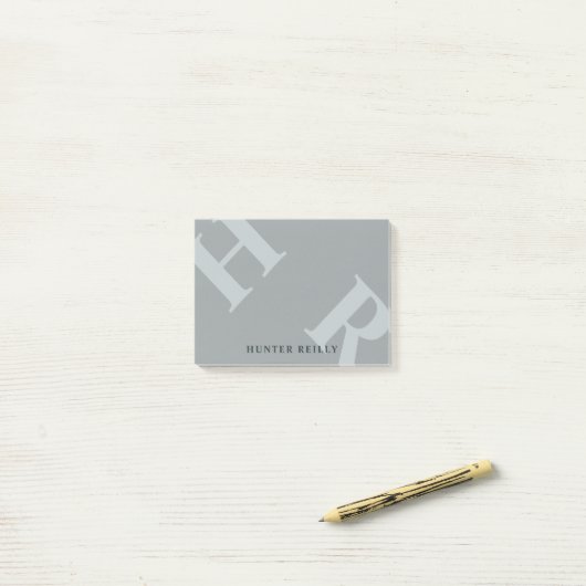 Post-it® Initiales et nom Gris Argent Rapide (Sur un bureau)