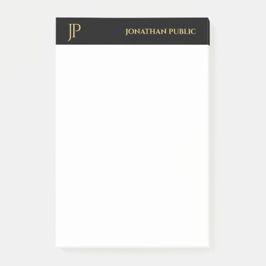 Post-it® Initiales modernes Noir Blanc Or Élégant Simple (Devant)