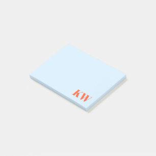 Post-it® Initiales Monogramme Moderne Bleu Orange Personnal