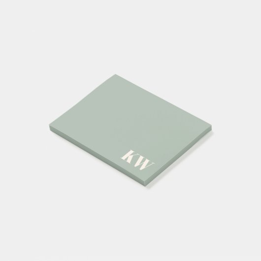 Post-it® Initiales Monogramme Vert Sauge Moderne Personnali (Incliné)