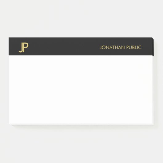 Post-it® Initiales professionnelles élégantes Noir Or Blanc (Devant)