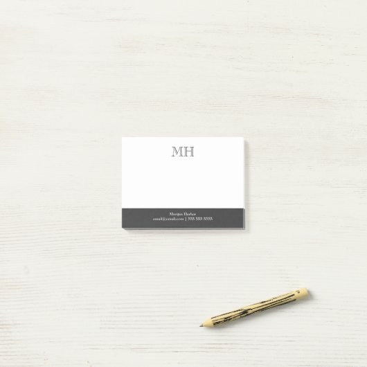 Post-it® Initiales simples propres Gris blanc (Sur un bureau)