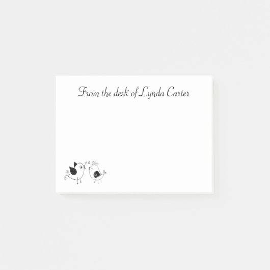 Post-it® Inséparables Amour Mariage Noir Blanc Oiseaux (Devant)
