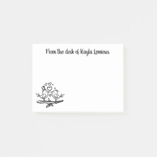 Post-it® Inséparables mignons noir blanc embrassant oiseaux