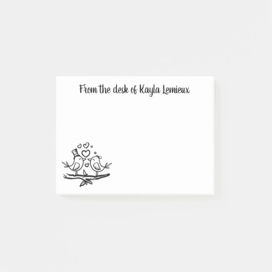 Post-it® Inséparables mignons noir blanc embrassant oiseaux (Devant)