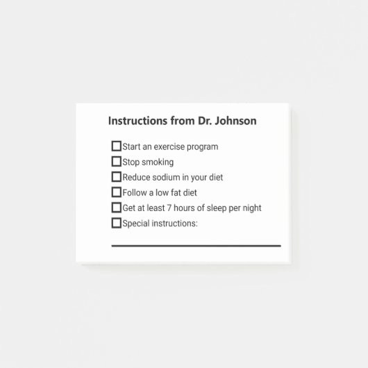 Post-it® Instructions du médecin Lifestyle Changes Checklis (Devant)