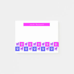 Post-it® Jack Russell Chien & Paw Hot Rose & Blue Silhouett