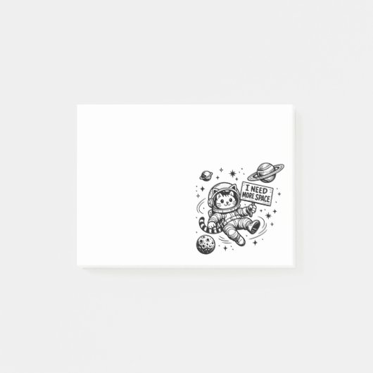Post-it® J'ai Besoin de Plus d'Espace Chat Astronaute Drôle (Devant)