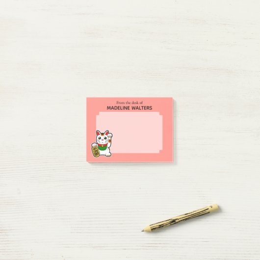 Post-it® Japonais Becking Cat Pink Personnalisé (Sur un bureau)
