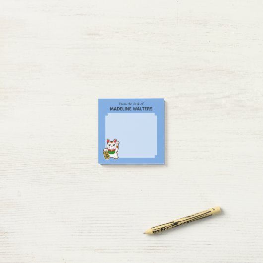 Post-it® Japonais Chat chanceux personnalisé (Sur un bureau)