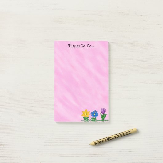 Post-it® Jardin Fleurs choses à faire Rose Post It Noter Pa (Sur un bureau)