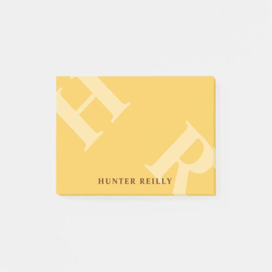 Post-it® Jaune d'œuf Initiales Inclinées & Votre Nom (Devant)