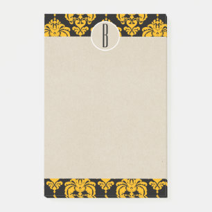 Post-it® Jaune Noir Glam Damassé Kraft Monogramme Initiale