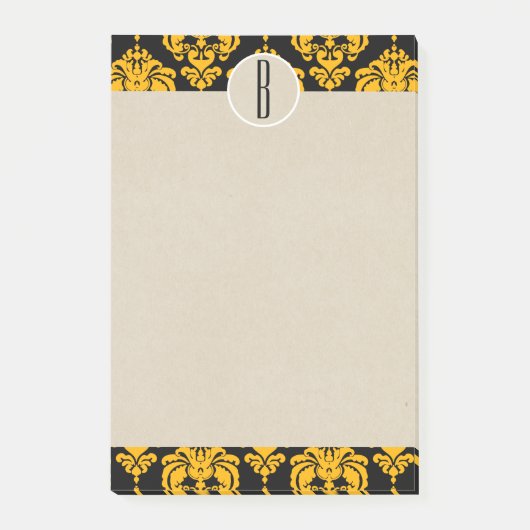 Post-it® Jaune noir verre Damas Kraft Monogramme initial (Devant)
