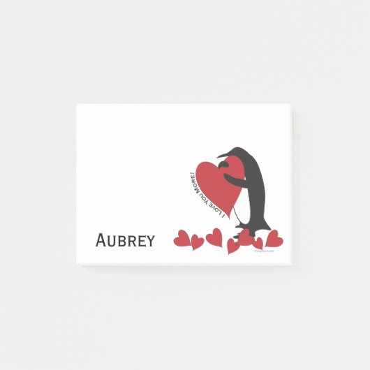 Post-it® Je t'aime plus ! Mignon pingouin et cœur rouge (Devant)
