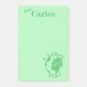 Post-it® Je T'Aime Terre, Croquis, Vert Personnalisé Post