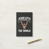 Post-it® Jésus-Christ faisant du soulevé de terre (Sur un bureau)